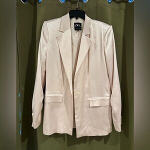Zara Women's Satin Effect Cream Blazer